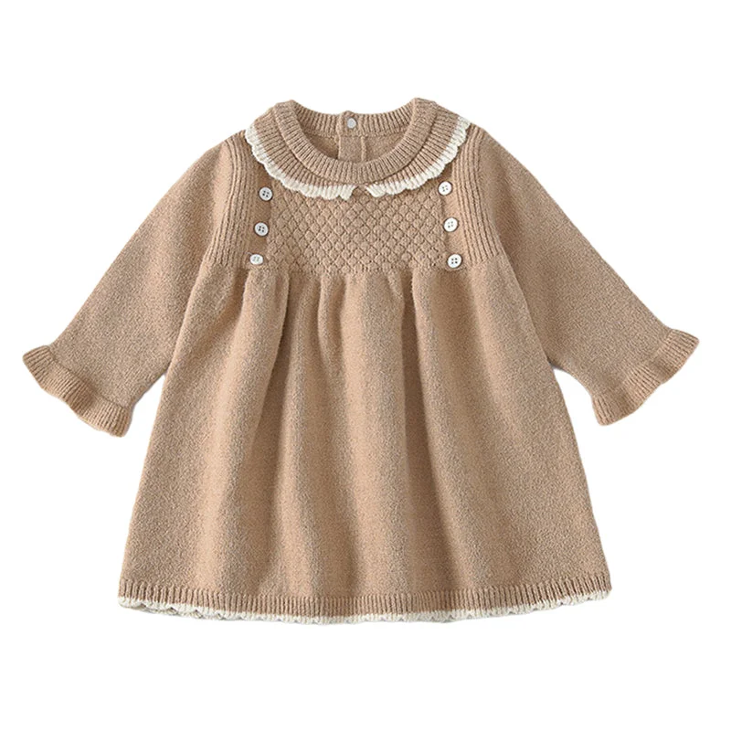Baby Kid Girls Solid Color Crochet Dresses Wholesale 23010311