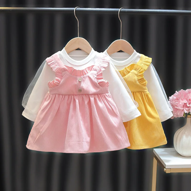 Baby Kid Girls Solid Color Dresses Wholesale 23010566