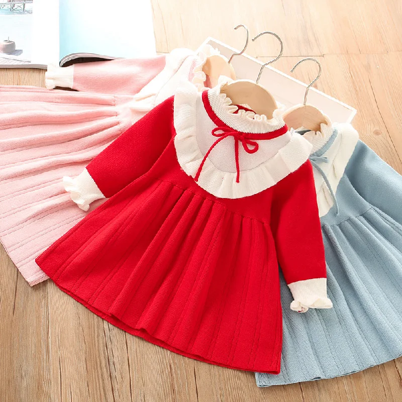 Baby Kid Girls Solid Color Knitwear Dresses Wholesale 230105462