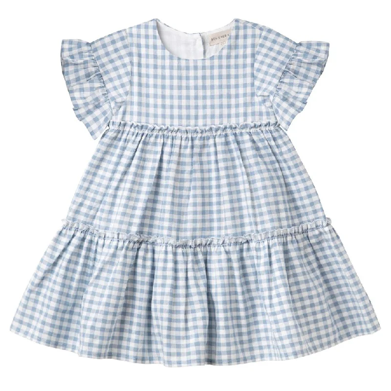 Designer Kidz Alice Gingham Tiered Dress (Blue)