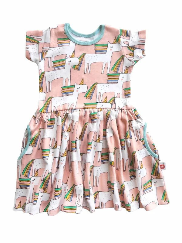 Elsa Short Sleeve Jersey Dress Pink Unicorn