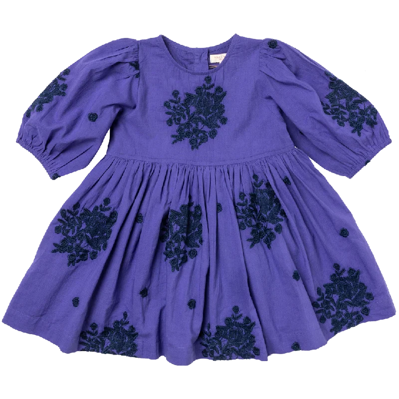 Girls Brooke Dress - Royal Purple Embroidery