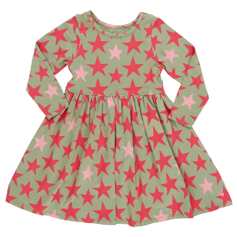 Girls Organic Steph Dress - Green Star