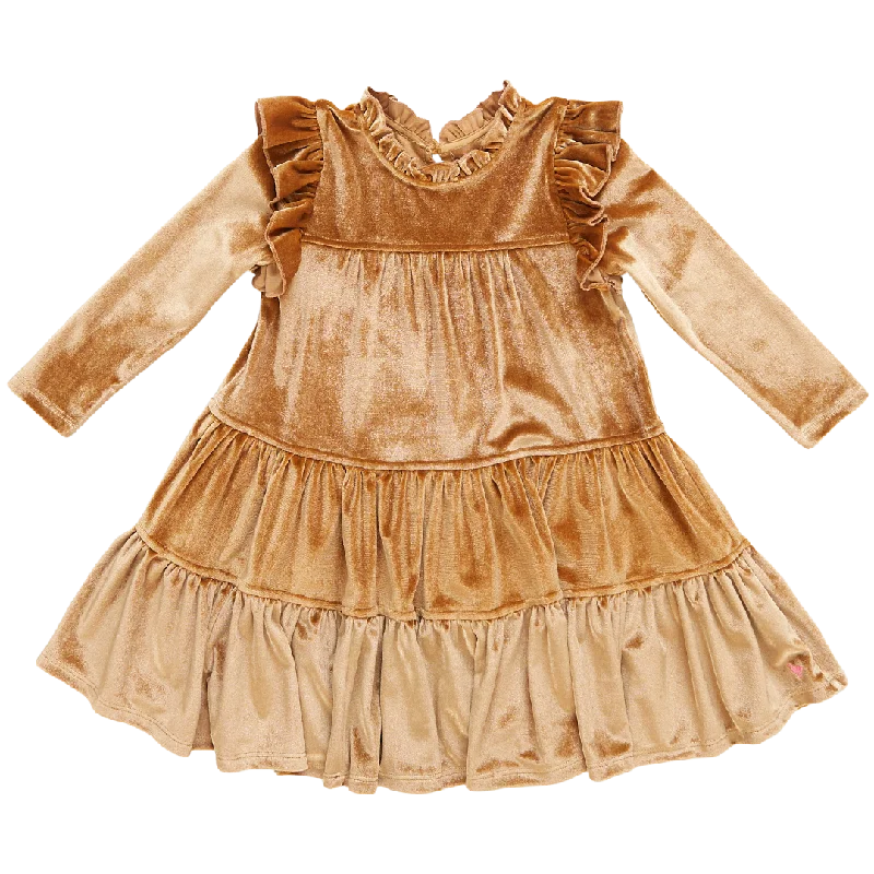 Girls Velour Kalani Dress - Gold