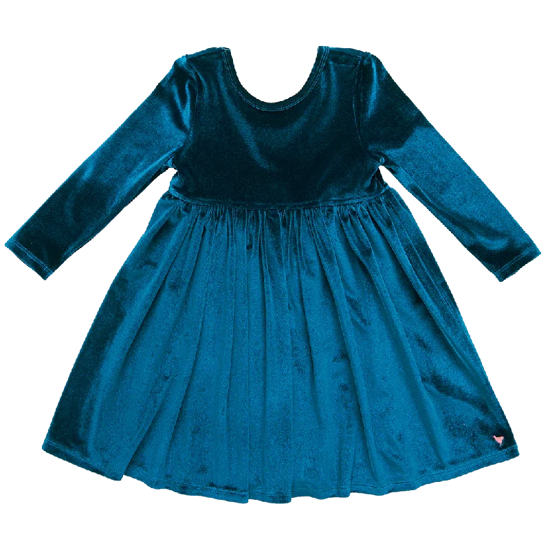 Girls Velour Steph Dress - Midnight Blue
