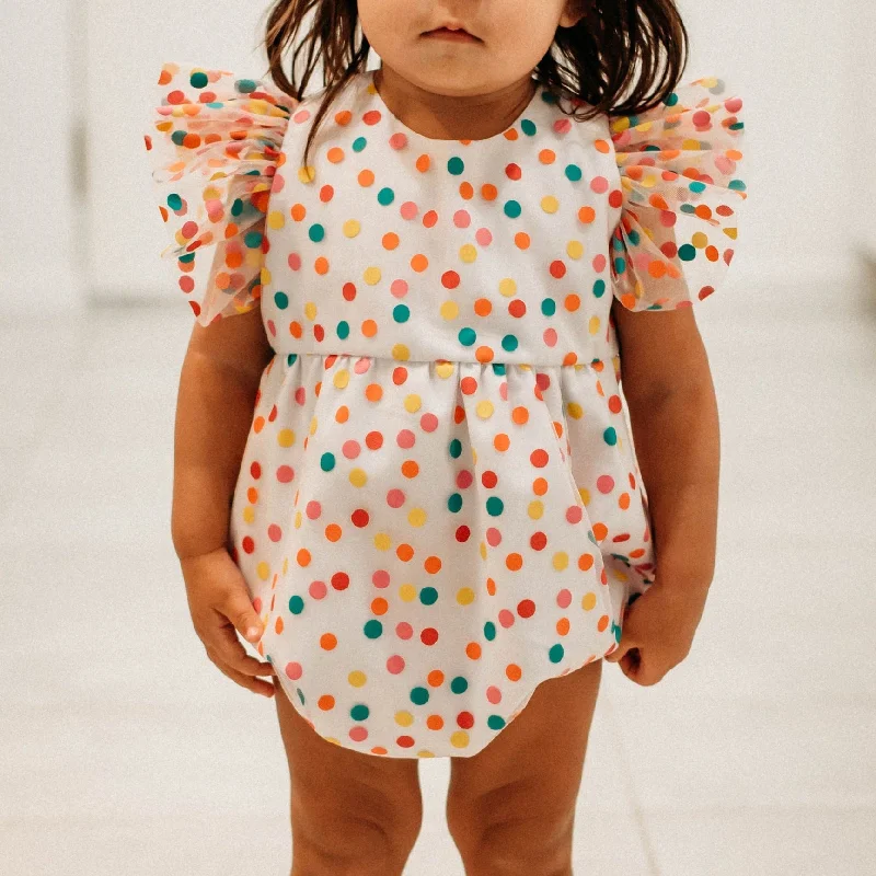 Infant Girl's Multicolor Rainbow Confetti Tulle Bubble Romper