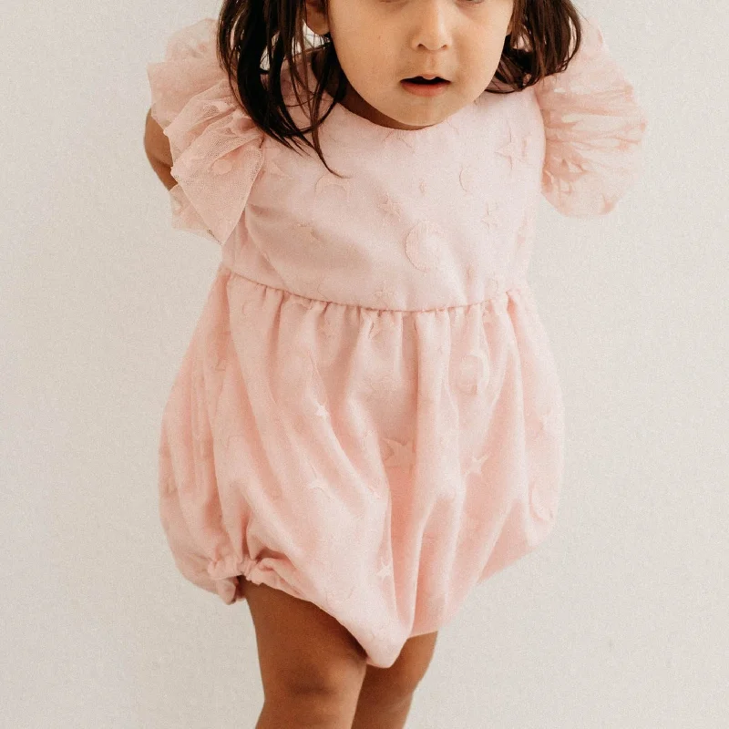 Infant Girl's Pink Tulle Moon and Star Bubble Romper