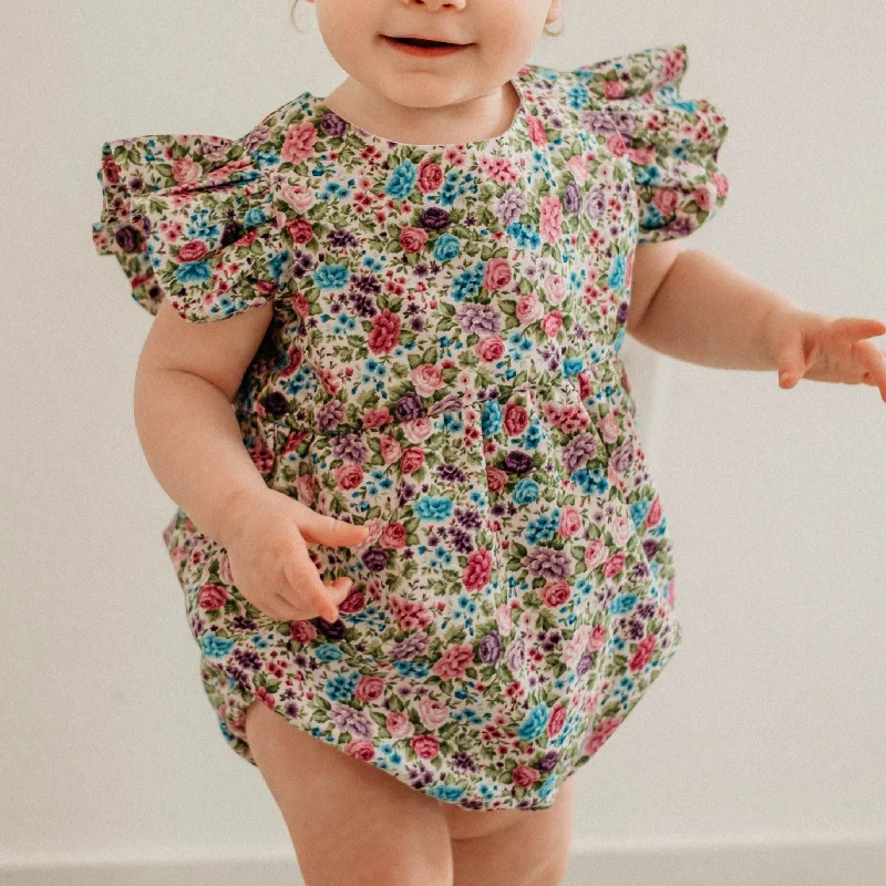 Infant Girl's Purple Calico Floral Bubble Romper