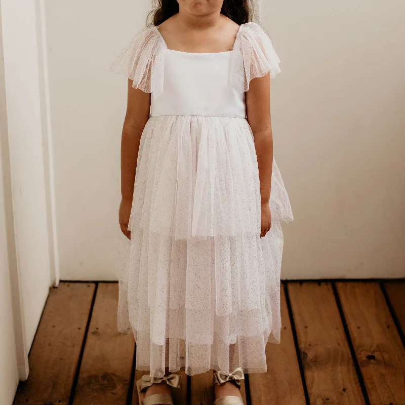 Little Girl's Gold Star Tiered Flower Girl Dress