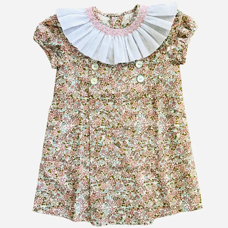 Ruffle Collar Hand Smocked Floral Dress